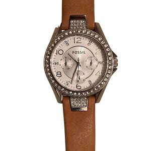 Fossil ES3889 Riley Silver Dial Leather Strap Multifunction Women's Watch